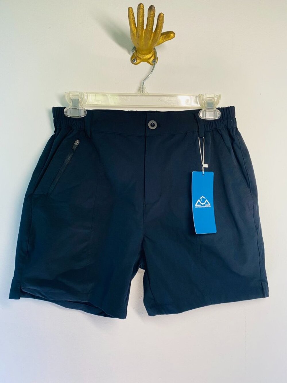 Outdoor Sports Black Quick-Dry Elastic Waist Hiking Shorts With Zipper Pockets